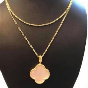 White gold plated large clover long necklace